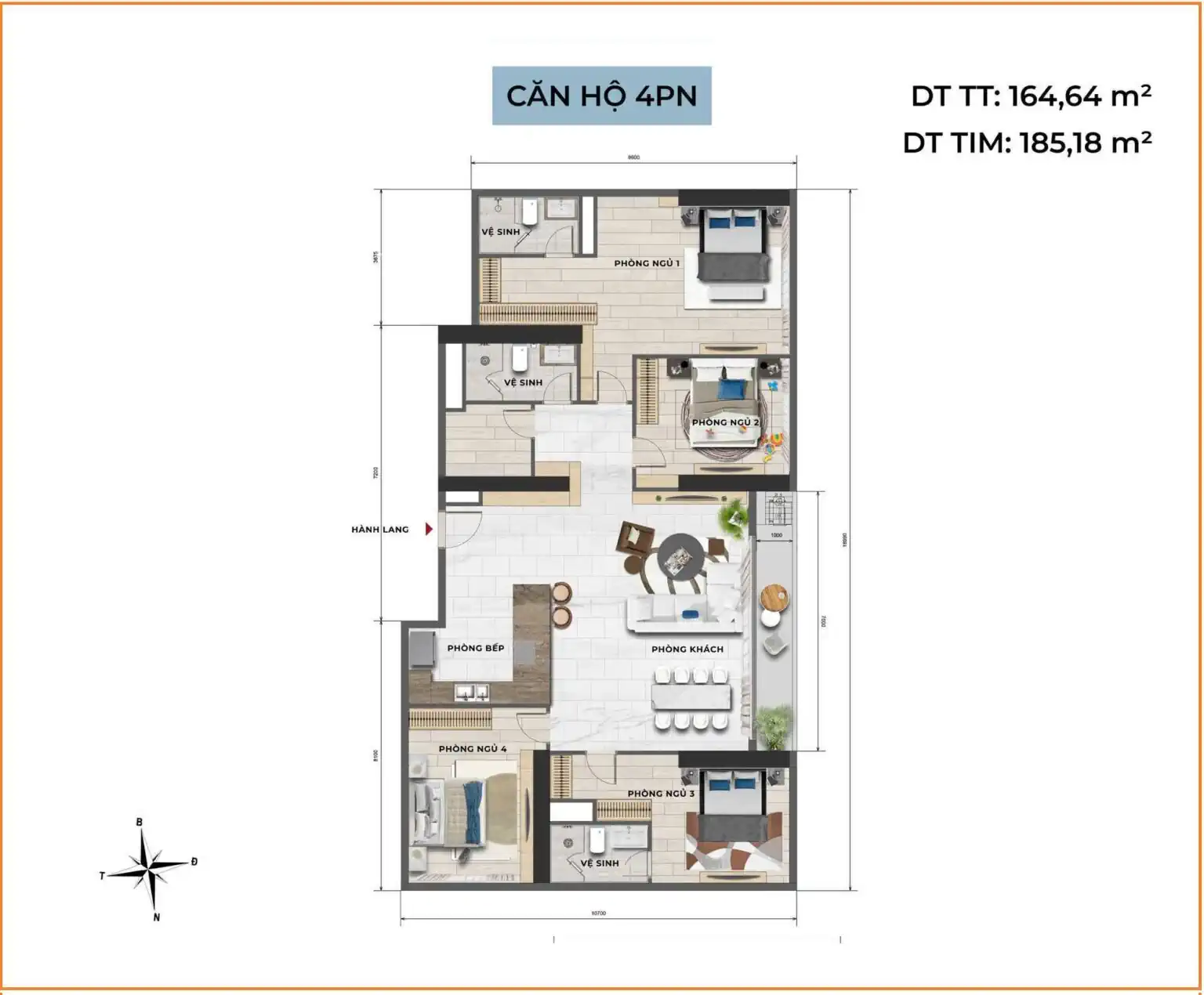 Time Square Hà Nội – thiết kế căn 4 phòng ngủ