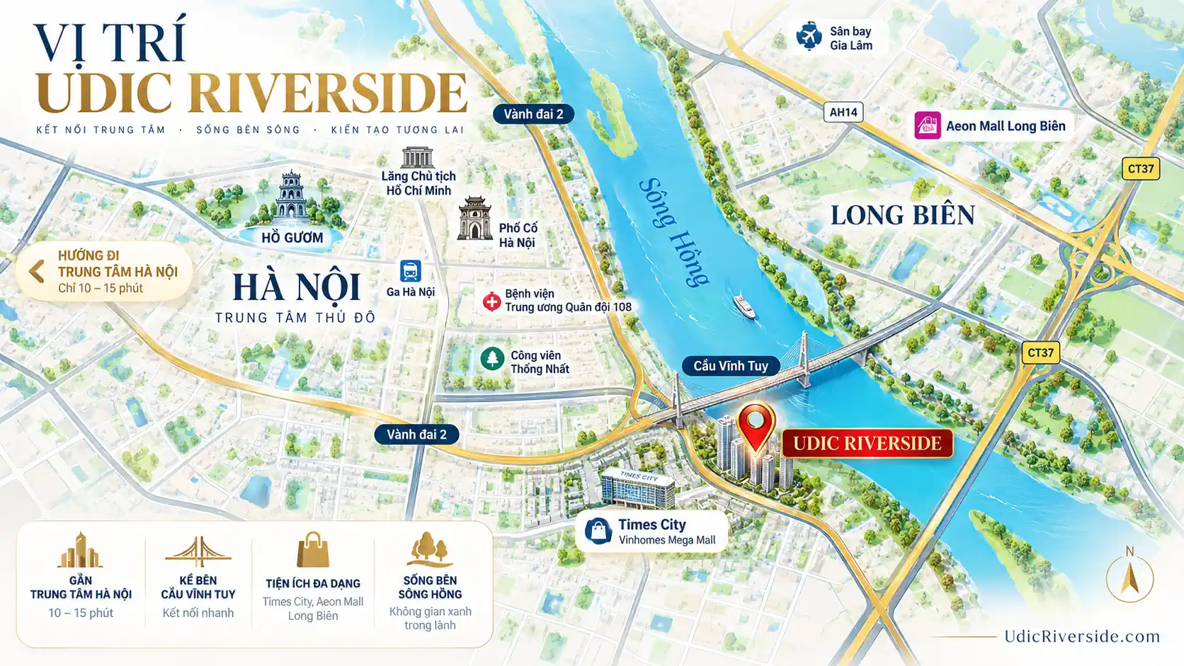 Bản đồ vị trí UDIC Riverside Hà Nội dùng để kiểm tra quan hệ dự án với khu vực ven sông Hồng